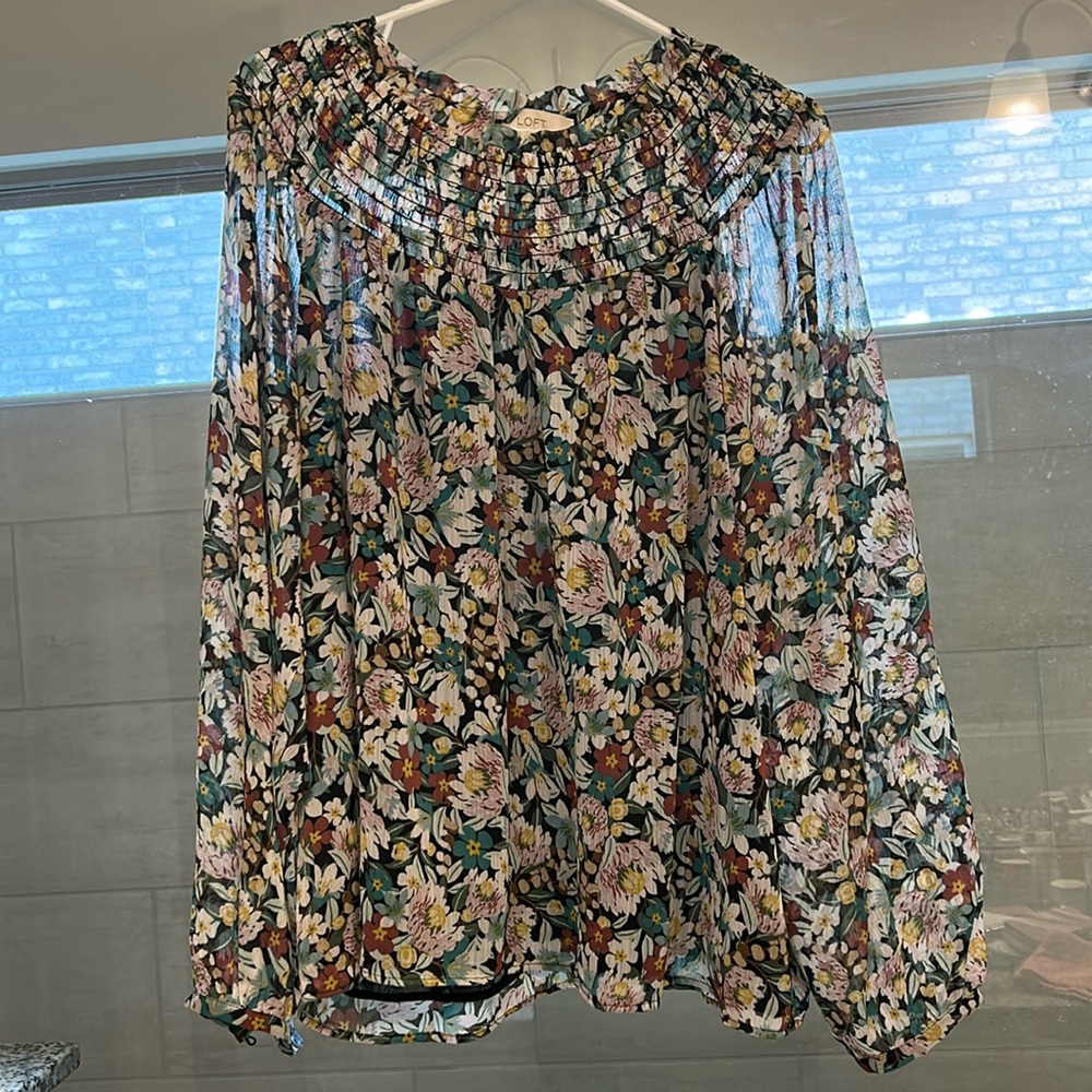 Loft Floral Smock Neck Top